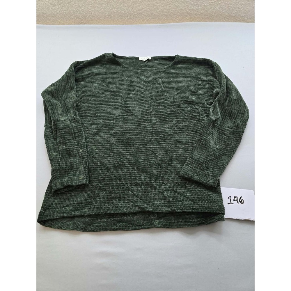 Status by Chenault Womens Dark Green Ribbed Chenille Knit Pullover Sweater M